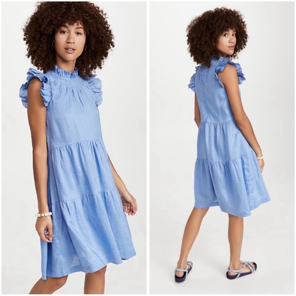 Sea Tiered Waverly Flutter Sleeves Ruffle Trim Carolina Blue Dress Size 8